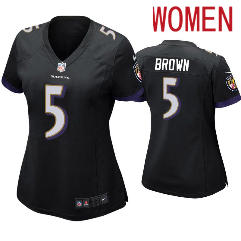 Women Baltimore Ravens 5 Marquise Brown Nike Black Game Player NFL Jersey